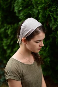 "Linen headbands available in 8 colours. - 3.5 - 4.5\" wide (can be gathered into thinner headband style, or worn fully extended) - lightweight woven (100 g/m, 3 oz/yd) - Secures with natural cotton twill ties - 100% Linen OEKO-TEX 100 certified - Hand wash or delicate machine wash and hang or lay flat to dry, low iron if needed. Please message me if you have questions! Link to my shop: https://www.etsy.com/shop/silverstitchingco/" Solid Color Headscarf Shaped As Headband, One Size Fits Most Headband Headscarf, Adjustable Summer Headband, Adjustable Solid Color Summer Headband, Ditsy Print, Purple Ribbon, Headband Styles, Low Iron, Head Covering