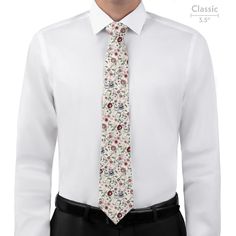 Hand drawn blooms add a touch of romance to this dreamy floral print. Classic Formal Ties With Floral Print, Spring Floral Print Tie, Summer Floral Print White Ties, Elegant Floral Print Summer Ties, Classic Floral Print Ties, Floral Necktie, Tie Pattern, Neck Gaiters, Popular Dresses