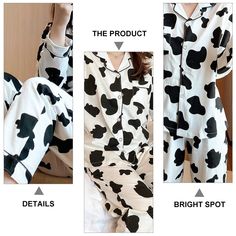 Drift into dreamland with our Cow Pattern Print Pajamas – a cozy and stylish sleepwear set that adds a touch of playful charm to your bedtime routine! These kawaii pajamas feature a chic cow pattern print in classic black and white hues, creating a bold and eye-catching look. The soft and breathable fabric ensures comfort as you unwind and relax. The pajama set includes a long-sleeve top with a stylish neckline and matching pants with an elastic waistband for a perfect fit. Whether you're settli Kawaii Cow, Pastel Harajuku, Kawaii Pajamas, Kawaii Games, Kawaii Bags, Kawaii Backpack, Kawaii Pens, Pastel Plaid, Kawaii Pig