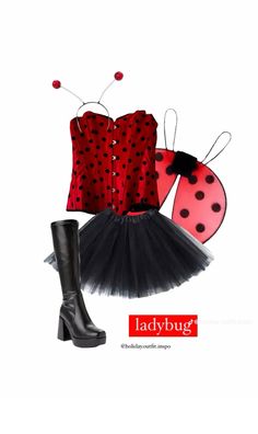 a ladybug costume and boots are shown