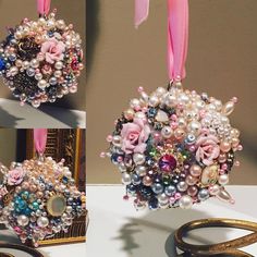 two ornaments made out of pearls and other beads