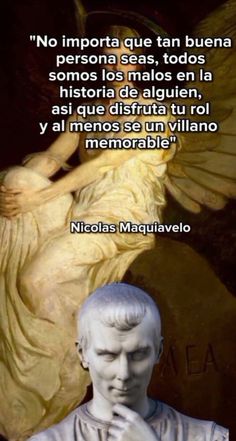 a statue with an angel in the background and a quote from nicholas maguavelo