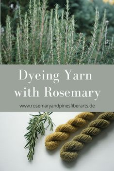 some yarn is laying on top of a table next to rosemary plants and the words dyeing yarn with rosemary