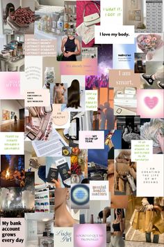 a collage of photos with words and pictures on them that include women's names