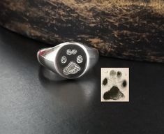 "Your fur-babies paw print created by me in .925 sterling silver. Digitally formatted and machine processed. This will be an exact replica of your print. Images are engraved into the metal, therefore, the engraving will never come off or fade away. You can actually feel the impression. 🐾 WHAT'S INCLUDED: 🐾 - One Sterling silver .925 signet ring with one paw print, nose print, hand print or footprint. - Hallmarked .925 inside the band - Signet plate size: 11 x 9mm - Band/shank width: 3.5mm - Ri Forever In My Heart, Cotton Ball, Hand Print, Plate Size, Metal Design, Steel Jewelry, Stainless Steel Jewelry, Ring Sterling Silver, Signet Ring