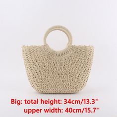 Women Wicker Handbag Totes Summer Beach Straw Woven Boho Rattan Basket Bag New Photos may slightly different from actual item's color due to the lighting during photo shooting or the monitor's display. This item is for 1pc bag and excludes all the accessories. Color: light brown, beige Size: big, small Big: total height: 34cm/13.3'', upper width: 40cm/15.7'' Small: total height: 30cm/11.8'', upper width: 31cm/12.2'' SKU: 909-974/ZMJ Brown Portable Straw Bag For The Beach, Brown Portable Straw Bag For Beach, Portable Brown Straw Bag For Beach, White Handheld Crochet Bag For Beach, White Handheld Crochet Bag For The Beach, White Handheld Crochet Beach Bag, Portable Rectangular Bucket Bag For Beach, Portable Straw Shoulder Bag For Beach, Beige Portable Shoulder Bag For Beach