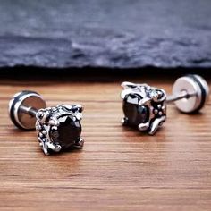 Black CZ Screw Back Stud Earrings Punk Gothic Jewelry For Men Stainless Steel | eBay Goth Ring, Men's Earrings, Om Bracelet, Mens Earrings Studs, Earrings Punk, Punk Earrings, Black Stud Earrings, Gothic Earrings, Surgical Steel Earrings