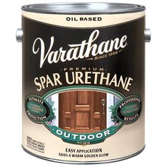 a can of varathane spar urethane outdoor paint on a white background