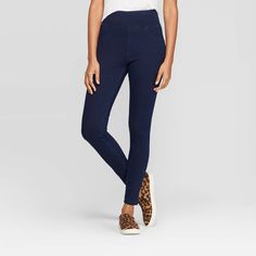 Women's High Waist Jeggings - A New Day Dark Blue L, Size: Large Stretch Cotton Denim Blue Jeggings, Denim Blue Stretch Cotton Jeggings, Blue Non-stretch Jeggings For Fall, Versatile Stretch Dark Wash Bottoms, Stretch Mid-rise Cotton Jeggings, Versatile Dark Wash Stretch Bottoms, Comfort Stretch Mid-rise Leggings For Fall, Non-stretch Dark Wash Jeggings For Fall, Versatile Stretch Denim Blue Bottoms