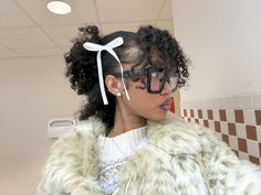 @amx111ia #naturalhaircare #naturalhair #blackhairstyles #blackgirlshairstyles #blackgirlfashion #blackgirlmakeup #blackgirlaesthetic #aestheticoutfit #mobwifeaesthetic #luxury #bows # Coquette Natural Hairstyles, Natural Hairstyles With Bows, Two Bows Hairstyles, Hairstyles With Bows, Bow Hairstyles