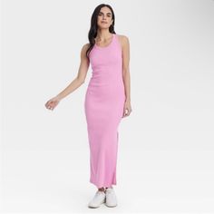 New With Tags Maxi Dress Size L So Nice And Beautiful Spring Ribbed Midi Dress For Daywear, Casual Sleeveless Ribbed Maxi Dress, Casual Ribbed Midi Dress For Day Out, Casual Ribbed Dress For Daywear, Spring Ribbed Maxi Dress For Loungewear, Casual Ribbed Loungewear Dresses, Casual Pink Ribbed Dress, Spring Pink Ribbed Dress, Casual Ribbed Maxi Dress For Spring