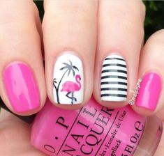 50 Gorgeous Summer Nail Designs You Need To Try - Society19 #vacationnailscolor Flamingo Nails, Cute Summer Nail Designs, Tropical Nails, Cute Summer Nails, Toe Nail Designs, Summer Nails Colors, Beach Nails, Nail Art Summer