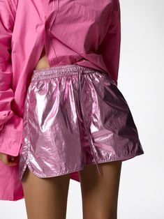 Cropped style swim shorts in metallic foil finish. A range of stunning bright metallic colors. Model is in MINUSEY S. ✔️ Free worldwide express shipping over $100✔️ Loved by 6,500+ customers✔️ Limited edition collections, maximum style⠀⠀⠀⠀⠀⠀⠀⠀⠀Stay ahead of the trend with can’t-find-anywhere-else staples. Your closet will thank you 💕 * MINUSEY S = EU 34, US 2* MINUSEY M = EU 36, US 4* 80% Nylon / 20% Polyester* Dry clean* Made in Korea - Model Height: 170cm/5'7" (US2, EU34) Metallic Shimmer Summer Bottoms, Metallic Shimmer Bottoms For Summer, Shiny Summer Bottoms Shorts, Shiny Summer Shorts, Shiny Short Length Summer Bottoms, Metallic Short Bottoms For Summer, Metallic High-waisted Shorts For Summer, Casual Metallic Shorts, Casual Metallic Shorts For Spring