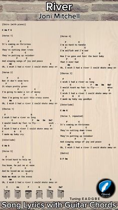 song lines with guitar chords for john michel's river joni michell