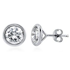 PRICES MAY VARY. 【METAL】 These stud earrings are crafted with fine real solid sterling silver, stamped 925, plated with rhodium to enhance shine and durability. 【STONE】 The dazzling solitiare stones feature 2.5 carat total (1.25ct per earring) round cubic zirconia CZ (7mm) in bezel setting. Berricle Zirconia is created in a way that truly replicates the cut, clarity and sparkle of a diamond. 【MEASUREMENTS】Earring measures 0.28"(L). Center posts with butterfly backs. These solitaire stud earrings Unique Wedding Earrings, Ring Engraving, Chalcedony Crystal, Diamond Stud Earring, Bezel Set Earrings, Diamond Earrings Studs Round, Bracelet Tennis, Solitaire Studs, Gold Diamond Earrings