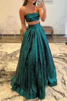 Prom Dress With Pockets, Two Piece Prom Dress, Emerald Green Prom Dress, Two Piece Prom, Green Prom, Prom Dresses With Pockets