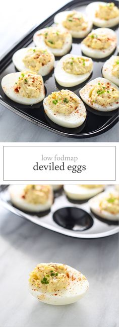 Low FODMAP Deviled Eggs - a FODMAP-friendly recipe for the classic appetizer. Make these bites for tailgating, holiday parties and more! | funwithoutfodmaps.com | #lowfodmap #appetizer Fod Diet, Ibs Meals, Fodmap Appetizers, Holiday Deviled Eggs, Fod Map, Egg And Grapefruit Diet, Fodmap Food, Fodmap Friendly Recipes, Fodmap Snacks