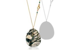 Moss Agate and Teal Diamond Pendant Necklace Detailed Necklace, Necklace Chain Lengths, Yellow Gold Pendants, Gold Wire, Diamond Pendant Necklace, Agate Gemstone, Moss Agate, Necklace Chain, Ring Necklace