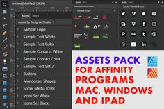 an image of some type of font and numbers on a computer screen, with the text asset pack for afinity programs mac windows and ipad
