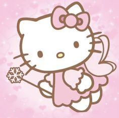 a hello kitty wallpaper with an angel holding a snowflake in her hand