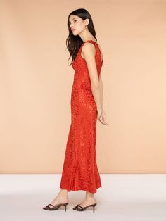 Introducing the ultimate slip dress, Iris, who is ready and waiting to take you from work to weddings or any special occasions. With its bold brick-orange, animal-jacquard print and thick strap slip silhouette, it's a must-have. We love its Empire Line cut that makes it oh-so flattering, and its soft and slinky LENZING™ ECOVERO™ Viscose fabric. Dresses Occasion, V Neck Midi Dress, Viscose Fabric, Recycle Plastic Bottles, Tie Backs, Dress Backs, Occasion Wear, Dress Length, Special Occasion