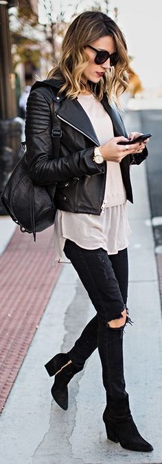 30 Days of Outfit Ideas: How to Style a Moto Jacket - Nada Manley - Fun with Fashion Over 40 Longer Legs, Beauty Inspo, Rocker Chic, Chic Outfit, Mode Vintage