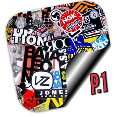 a bunch of stickers are on top of a white background with the word p4