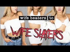 two women in white tops and jeans with the words wife slayers written on them