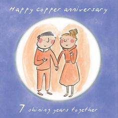 an anniversary card with two people holding hands