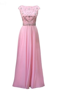 Luxury Long A-line Pink Chiffon Evening Dresses Beads Evening Dress Beaded, Stunning Prom Dresses, Satin Evening Dresses, Fancy Dresses Long, Chiffon Evening Dresses, Pink Chiffon, China Dress, Party Gown, Dress Images