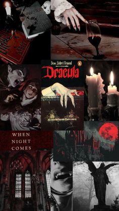 a collage of images with the words dracula written on them and pictures of people holding candles