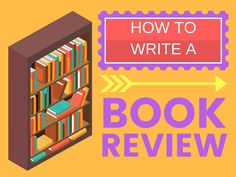 a book shelf filled with books next to a sign that says how to write a book review