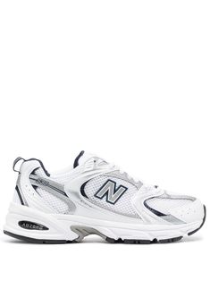 white/silver calf leather mesh panelling logo patch to the side round toe front lace-up fastening ridged rubber sole New Balance Homme, Sneaker New Balance, Zapatillas New Balance, Retro Trainers, Skor Sneakers, New Balance Sneakers, Blue Sneakers, Low Top Sneakers, New Balance Shoes