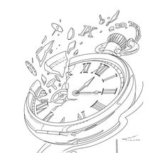 Broken Clock Design, Broken Clock Sketch, Clock Tattoo Drawing, Melting Clock Tattoo, Timepiece Tattoo, Time Clock Tattoo, Pocket Watch Drawing, Henry Tattoo, Pocket Watch Tattoo Design