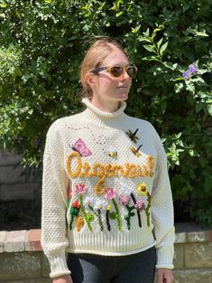 Hand embroidered cotton sweater for women. You can customize embroidery of the sweater. Spring White Sweater With Embroidered Logo, Spring Long Sleeve Sweater With Embroidered Text, Fall Cotton Sweater With Multicolor Embroidery, Winter Cotton Sweater With Custom Embroidery, Crew Neck Sweater With Custom Embroidery For Spring, Spring Cotton Sweater With Embroidered Logo, Cotton Crew Neck Sweater With Custom Embroidery, Spring Cotton Sweater With Custom Embroidery, Custom Embroidery Cotton Crew Sweater