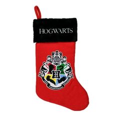 harry potter christmas stocking with hogwarts crest on it