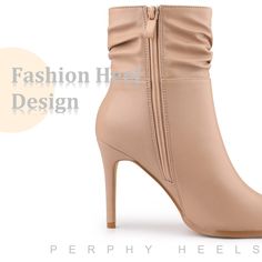 These slouches decor stiletto high-heel ankle boots are the perfect blend of cute and functional, high heels that instantly elongate your frame, and look great on everyone. Slouched Ankle Boots; Pointed Toe; Side Zip; Vamp: PU; Outsole: Rubber; Heel: ABS; Heel Height: 3 8/9 inches; Shaft Height: 5 1/2 inches. Please check your size to make sure the item fits before ordering. Elegant High Heel Mid-calf Boots With Padded Ankle, Elegant Mid-calf Boots With Padded Ankle And High Heel, Trendy Beige Heeled Boots For Party, Slouch Ankle Boots, Ankle Boots Pointed Toe, Closed Toe Shoes, Heel Ankle Boots, High Heel Boots Ankle, Womens Ankle Boots