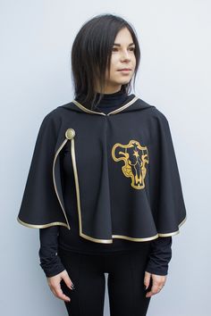 📜 In this listing included: ✅ Cape - black suit fabric cape with golden edging and hand painted stencil 👇🎭 Also you can buy: ✔️ Full Vanessa Enoteca cosplay costume: https://www.etsy.com/listing/699663832 ✔️ Goblin Slayer cosplay costume: https://www.etsy.com/listing/646653612 ✔️ Sailor Moon cosplay costume: https://www.etsy.com/listing/666614939/ 📐 Cape is sewed for individual body measurements. We send the list of measurements after agreeing all the details and purchasing a costume. ❗Atten Cosplay Cape Costume For Fantasy Events, Fantasy Cape Costume For Cosplay Events, Cape Costumes For Cosplay And Fantasy Events, Black Cape For Halloween Costume, Black Cape For Halloween Fantasy Events, Black Gothic Cape For Cosplay Events, Black Cape For Costume Party, Black Halloween Costume Cape, Black Cape For Halloween Cosplay