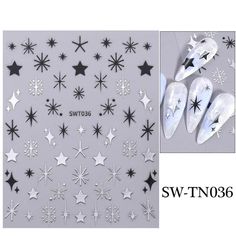 Black and Silver Star Nail Stickers Art – Queencloth Nail Art Decals, Daily Nail