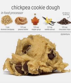 an info sheet describing how to make chickpea cookie dough with ingredients and instructions