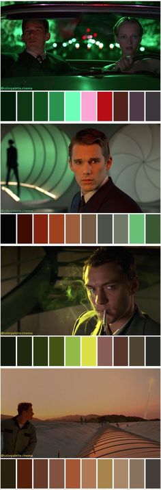 several different color swatches with the same person in each one's face and other images