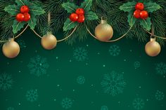 christmas background with holly and baubles