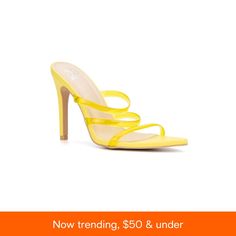 in stock Spring Night Out Sandals With Open Heel, Fitted Strappy Sandals For Spring, Elegant Sandals For Summer Night Out, Elegant Fitted Sandals For Summer, Yellow Summer Evening Heels, Fitted Cocktail Sandals For Spring, Trendy Summer Cocktail Sandals, Elegant Yellow Heels For Summer, Elegant Yellow Summer Heels