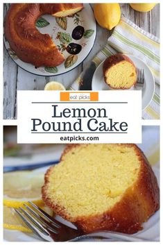 lemon pound cake on a plate with a fork