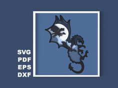 an image of a dragon with the moon in the background and text saying svg paper eps dxf