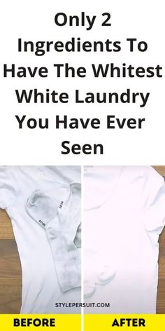 two t - shirts with the words, only 2 ingredients to have the whitest white laundry you have ever seen