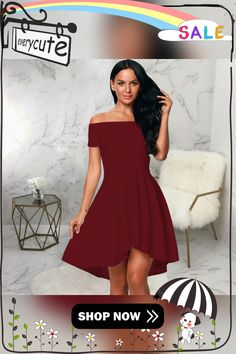 Off Shoulder Short Sleeve Irregular Ruffle Hem Dresses Casual Solid Color Asymmetrical Dress For Party, Solid Dresses With Ruffles And Asymmetrical Hem, Ruffle Hem Dress, Hem Dress, 1 Million, Ruffle Hem, Women's Fashion Dresses, Off Shoulder, Fashion Dresses