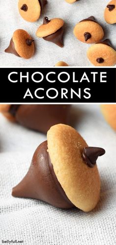 chocolate acorns on a white cloth with the title above it