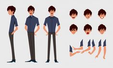 an animation character poses with his hands in his pockets and mouth wide open to reveal various gestures