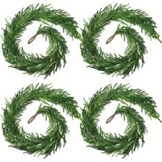 four green wreaths on white background with clipping for the top one and bottom two